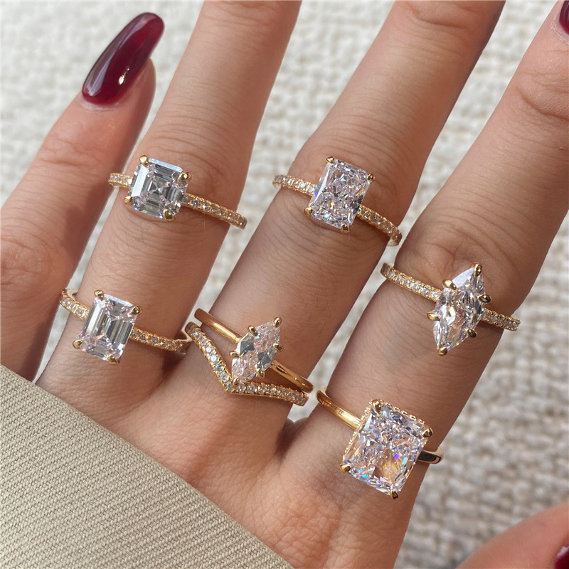 Fashionable wed designer ring for woman sterling sier dia round oval 5A zirconia love eternity promise wedding engagement rings gift box