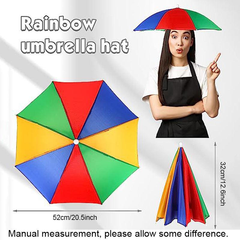 Portable Rainbow Sun Rain Umbrella Hat Foldable Outdoor Sunshade Waterproof Camping Fishing Golf Gardening Headwear Cap Beach Head Hats Hands Free Umb
