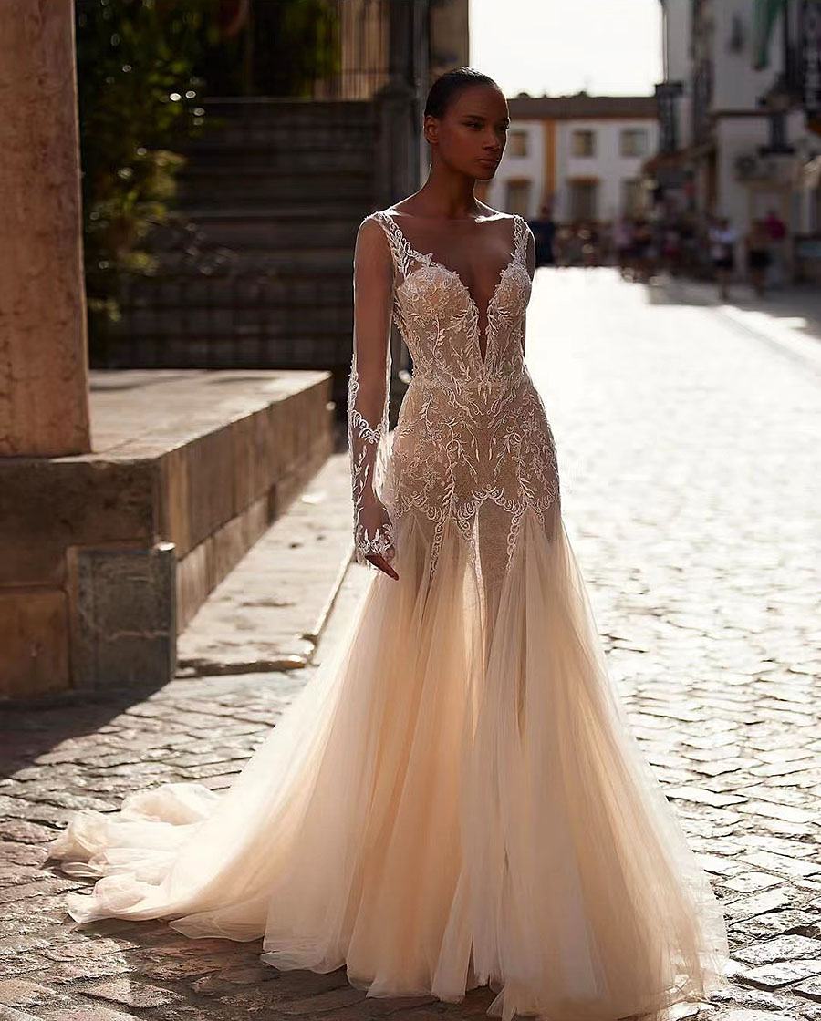 Graceful Wedding Aline Dresses 2024 V-neck Sleeveless Vestido Novia Lace Embroidery Sexy Sheath Robe De Mariee 326