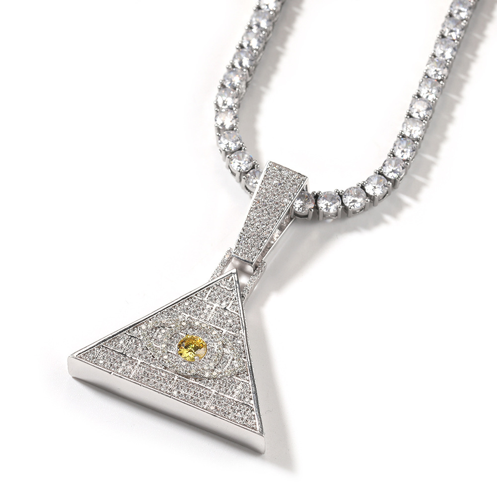 Hip Hop Vintage Pyramid Eyes Pendant Necklace Full 5A Zircon 18k Real Gold Plated Women Men Jewelry Gift