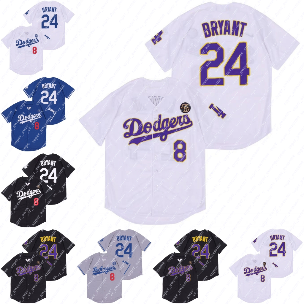 8 24 Bryant Baseball Jersey White Gray Black Purple Baseball Jerseys Stitched