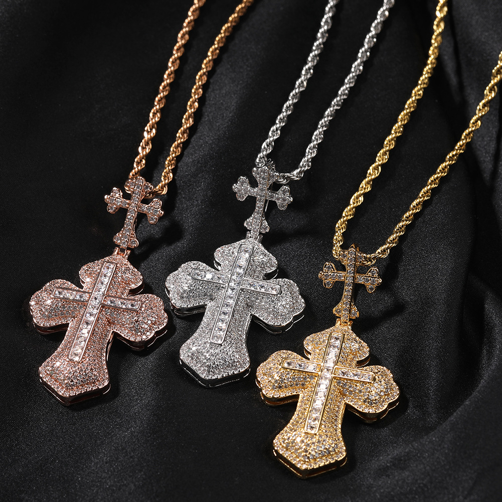 Hip Hop TopBling 5A Zircon Cross Pendant Necklace 18k Real Gold Plated Women Men Lover Couple Religion Jewelry