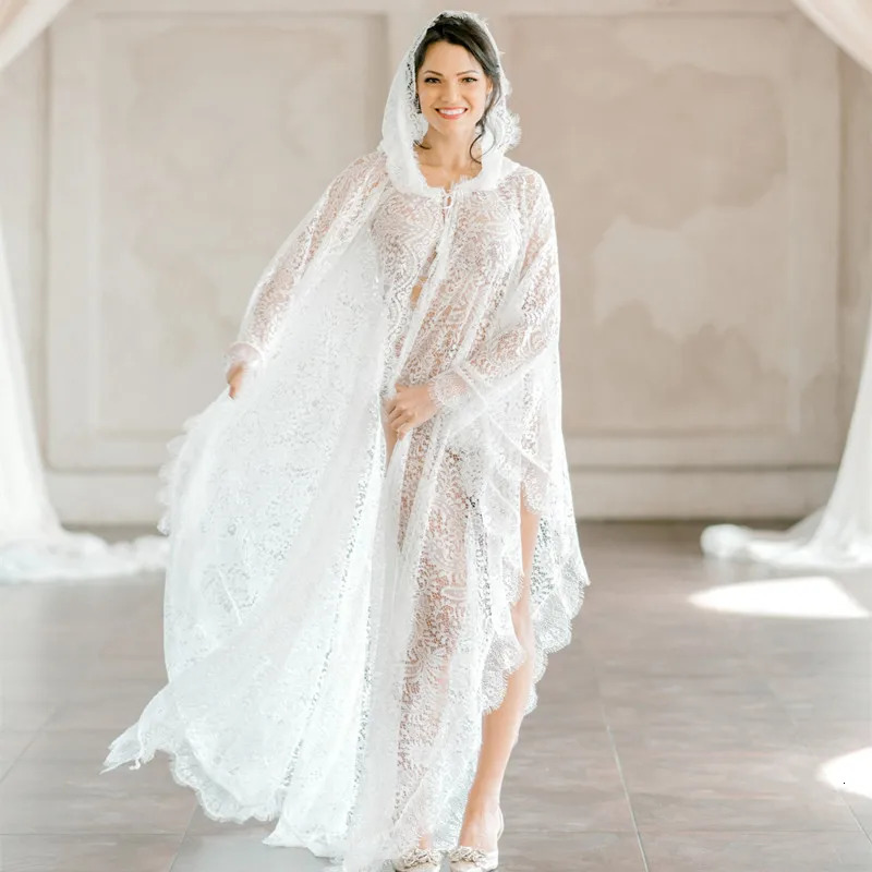 Maternity Pography Prop Long Lace Dress Cape Boho Po Shooting See Through Pregnancy 240301