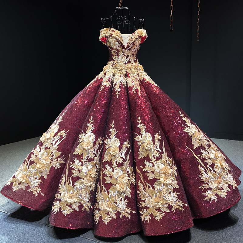 2024 new sparkle ball gown wedding dress sexy off shoulder 3D Lace embroidery beaded vestido novia gold sequined bridal gowns sequins boho robes de ma