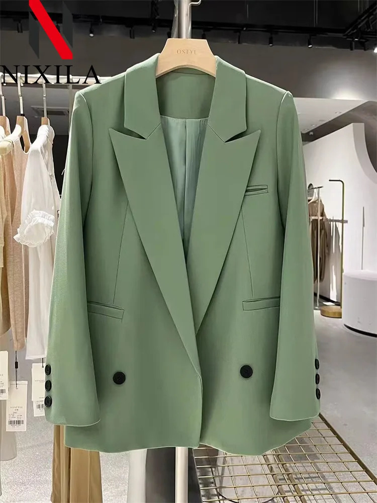 Spring Autumn Blazer Woman Outerwears Jacket Women Chic Elegant Woman Coats Office Lady Loose Fit Youthful Woman Clothes 240229