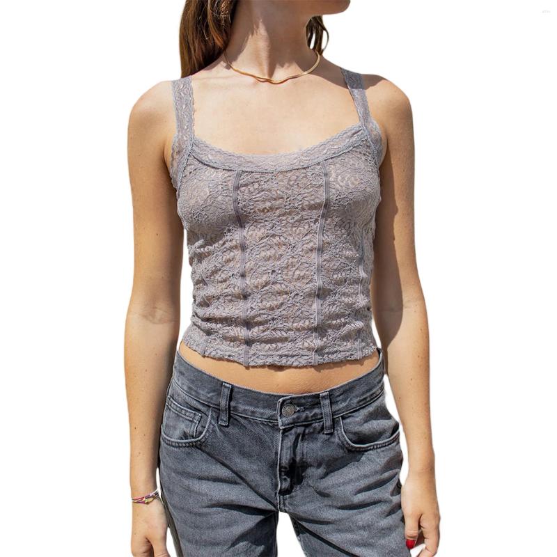 Womens T Shirts Women Y2k Sexy Lace Camisole Square Neck Floral Tank Top Slim Fit See Through Mesh Cami Going Out Clubwear