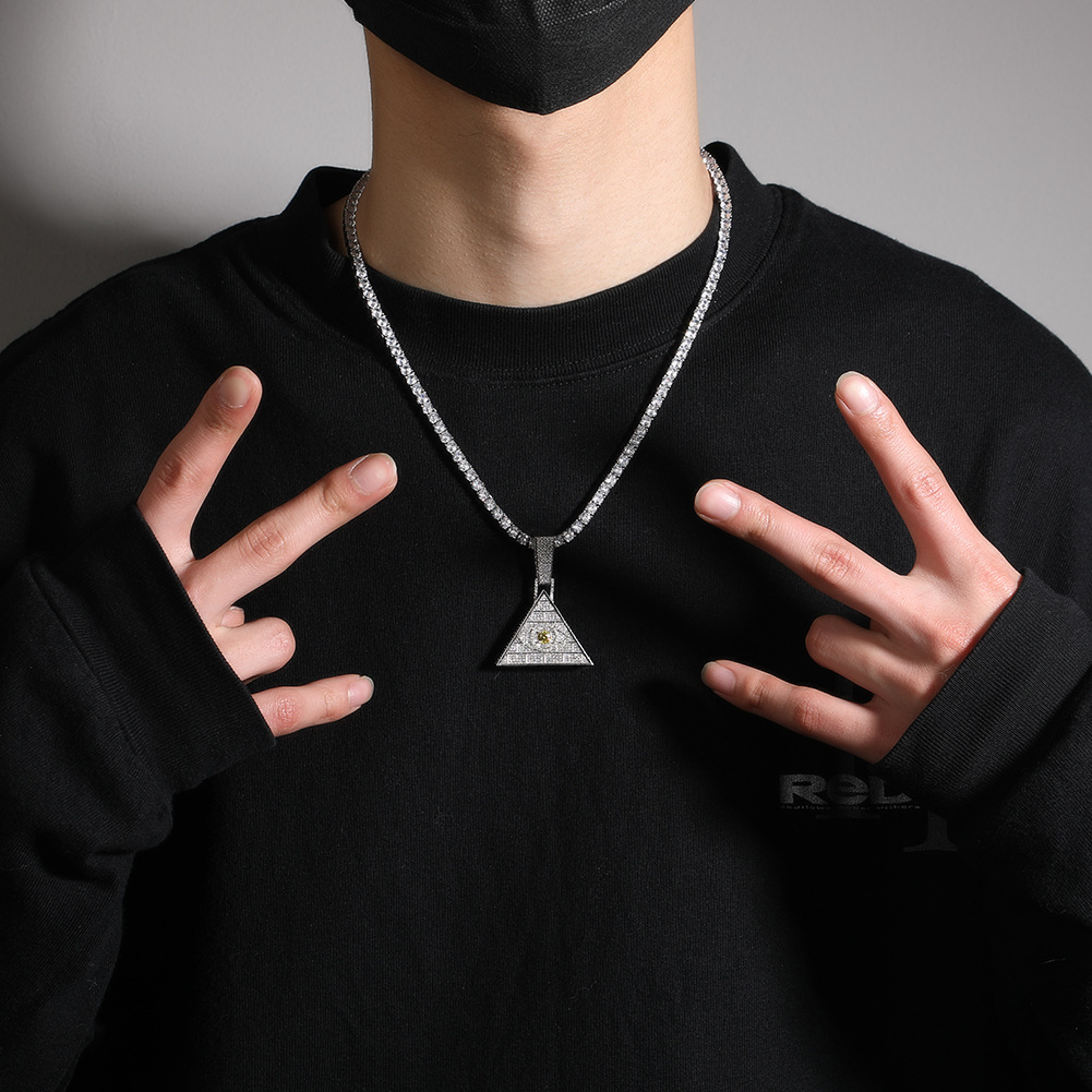 Hip Hop Vintage Pyramid Eyes Pendant Necklace Full 5A Zircon 18k Real Gold Plated Women Men Jewelry Gift