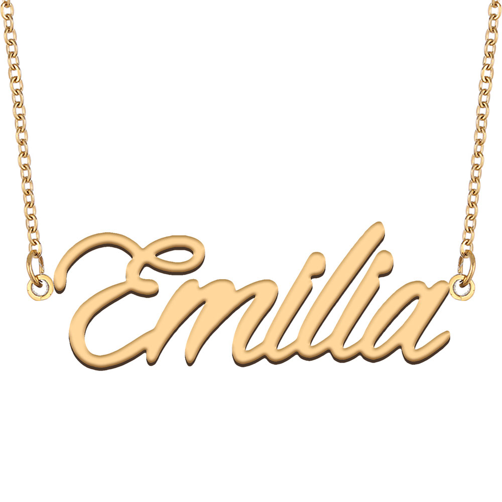 Emilia Name Necklace Pendant for Women Girls Birthday Gift Custom Nameplate Kids Best Friends Jewelry 18k Gold Plated Stainless Steel