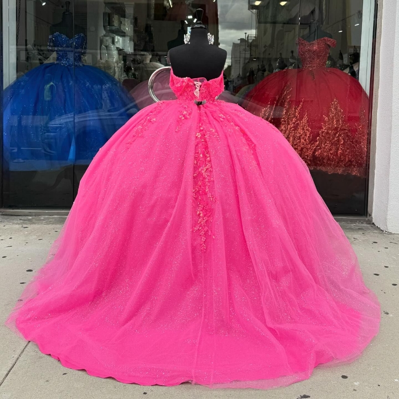 Rose Red Shiny Quinceanera Dresses Sweet 16 Birthday Party Gown Off Shoulder Sweetheart Backless Mexican Dress Vestidos De 15 Anos