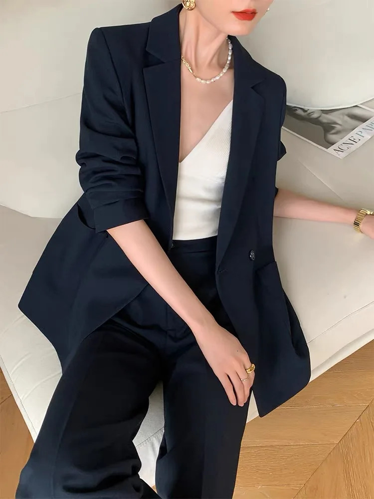 Vintage Slim Fit Women Trousers Suits Formal Casual Business Jacket Pencil Pants Ladies Two Pieces Blazer Set Femme Outfits 240226wtt