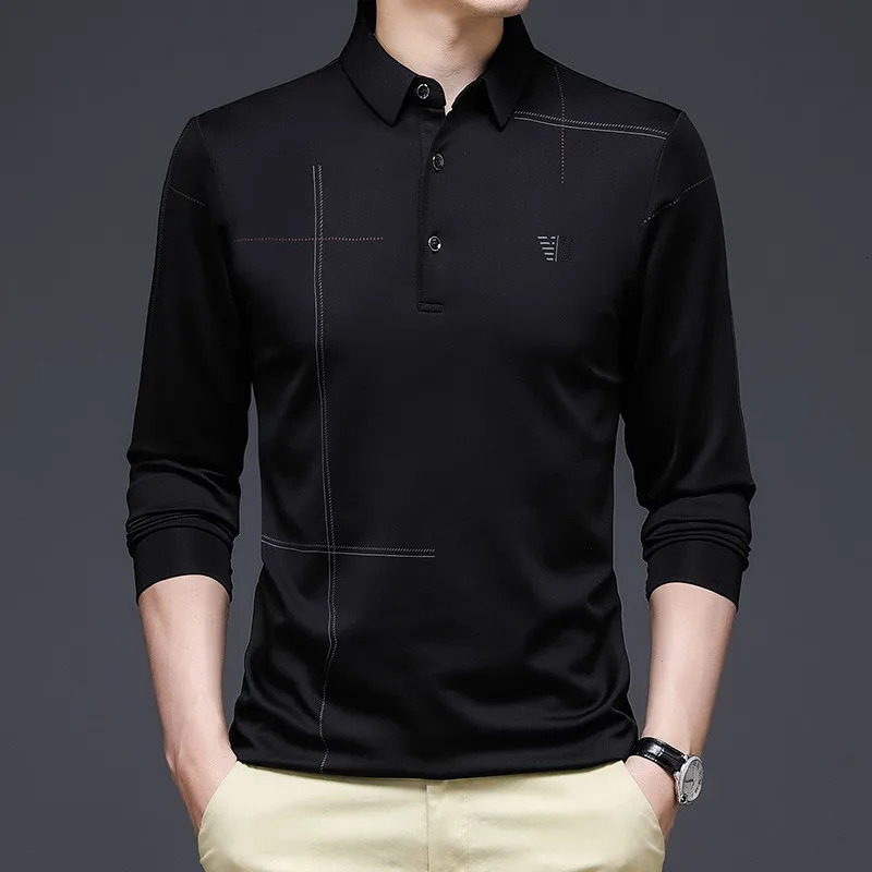 Men Polo Shirt Business Autumn Tshirt Long Sleeve Casual Male Polo Shirt Fit Slim Korean Clothing Button Shirts 240229