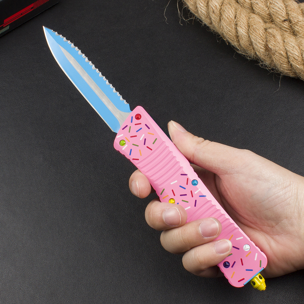 H3403 High End Tactical Knife D2 Titanium Coating Serrated Blade CNC Aviation Aluminum Handle Outdoor EDC Pocket Knives with Nylon Bag