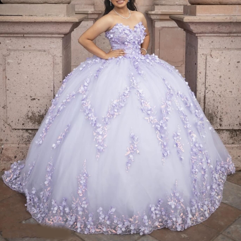 Lilac Shiny Off The Shoulder Ball Gown Quinceanera Dresses Ruffles 3D wers Appliques Lace Beads Tull With Cape Corset Vestidos De 15 Anos Sweet 16 Dre