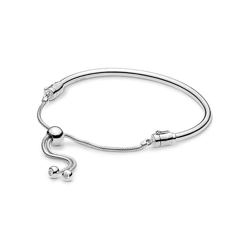 925 Sterling Silver Bracelet Light -faced Round Bead Buckle Can Adjust The Bracelet DIY Basic Bracelet Female