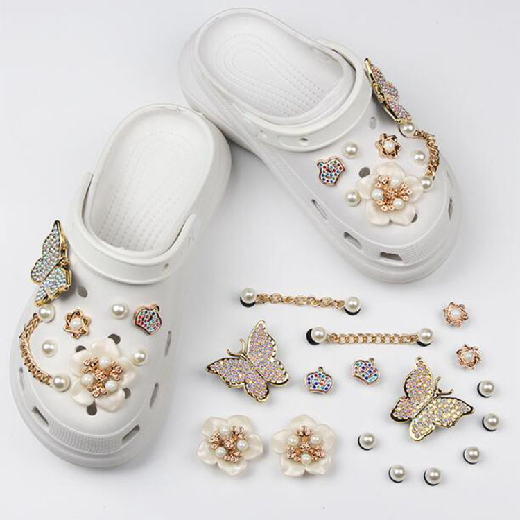 Set Muti Styles Bg Metal Shoecharms Buckle Chains Clog Charms Made323 Accessories Shoe Wers Gift