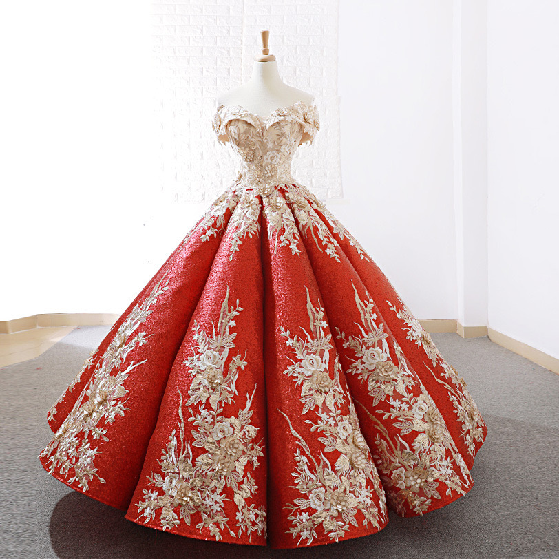 2024 new sparkle ball gown wedding dress sexy off shoulder 3D Lace embroidery beaded vestido novia gold sequined bridal gowns sequins boho robes de ma