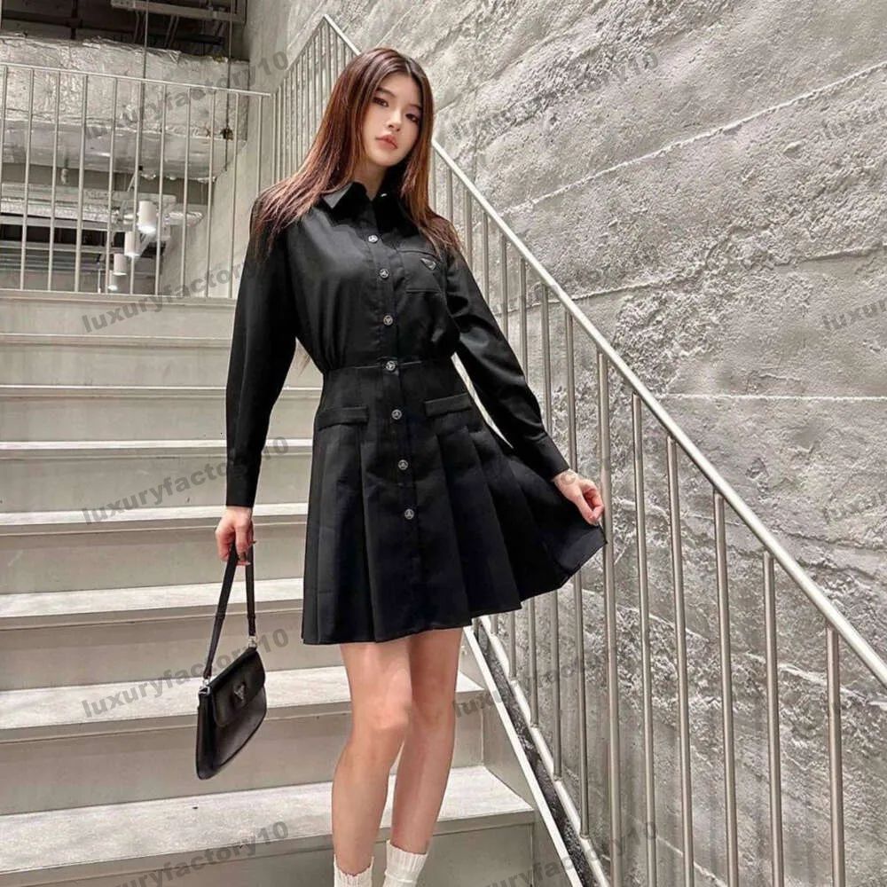 Women Dresses Inverted Triangle Label Graphic Shirt Dresses Casual Lapel Single-Breasted Slim Dress Breathable