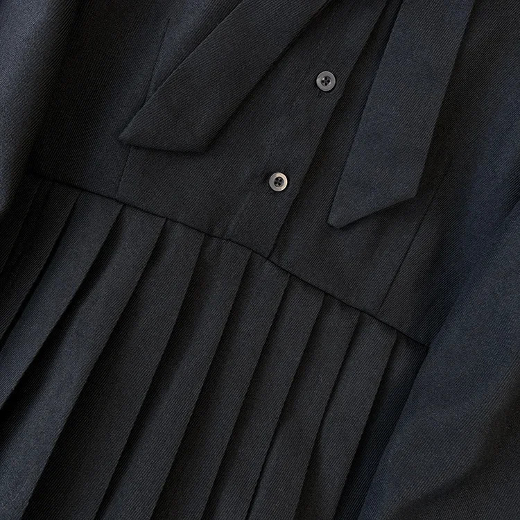 GkyocQ Autumn Two Piece Sets Women Outfit Plaid Tweed Vest and Long Sleeve V-neck Lace-up Collar Pleated Dresses Set 240223