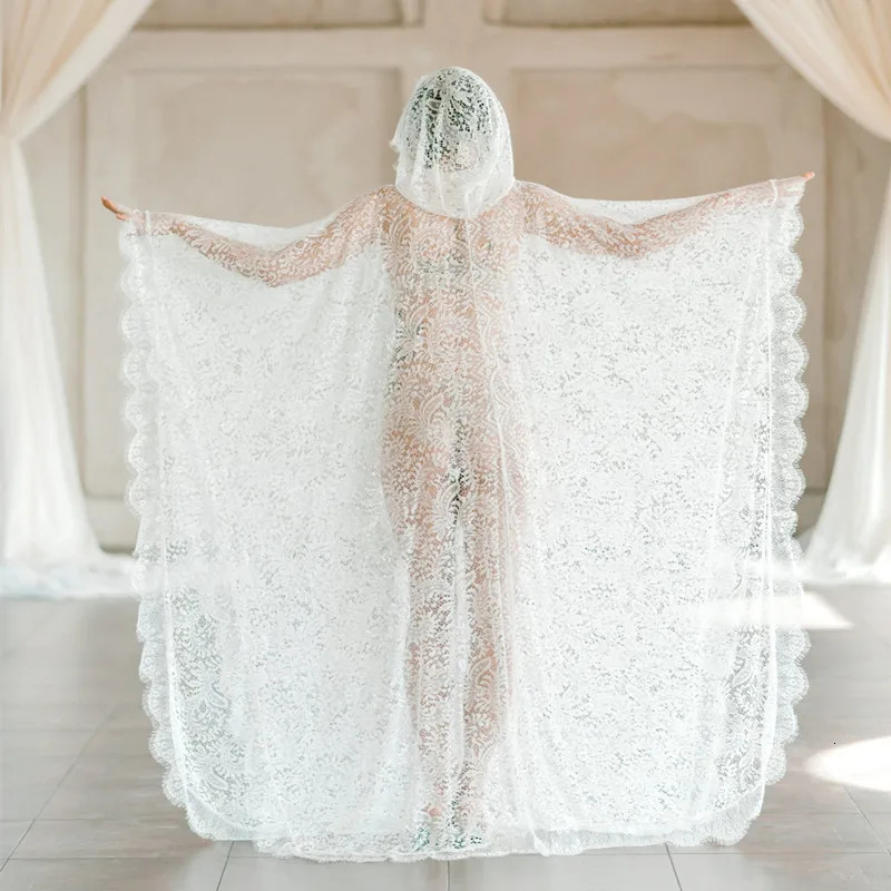 Maternity Pography Prop Long Lace Dress Cape Boho Po Shooting See Through Pregnancy 240301