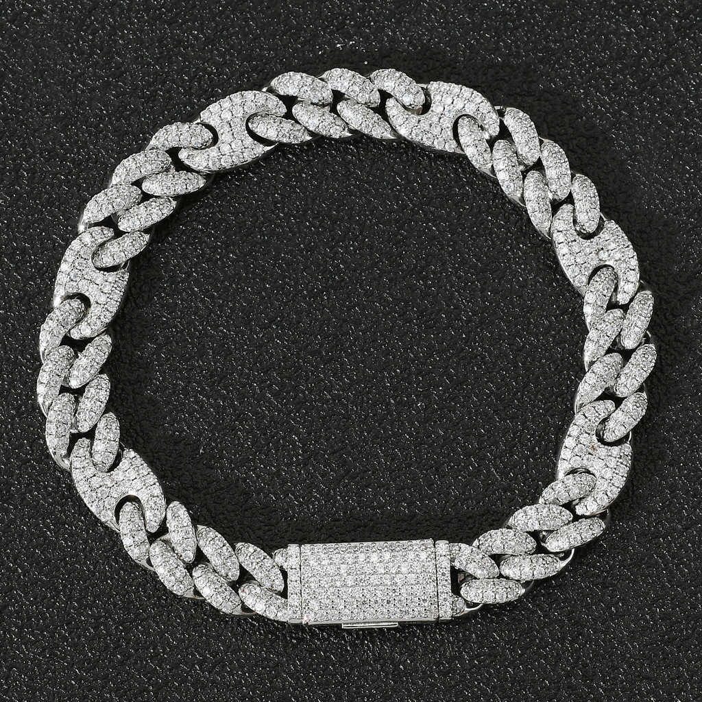 bracelet necklace moissanite Diamond Miami 10mm 15mm Wide Pig Nose Trend Bracelet Micro-inset Zircon Cuban Chain Male and female rapper Hip Hop bracel