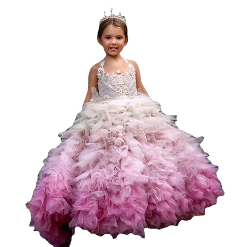 Glamorous Colorful Tier Ruffles Pageant Cute Sheer O Neck Appliques Sequins Button Back Wer Girls Dresses Formal Kids