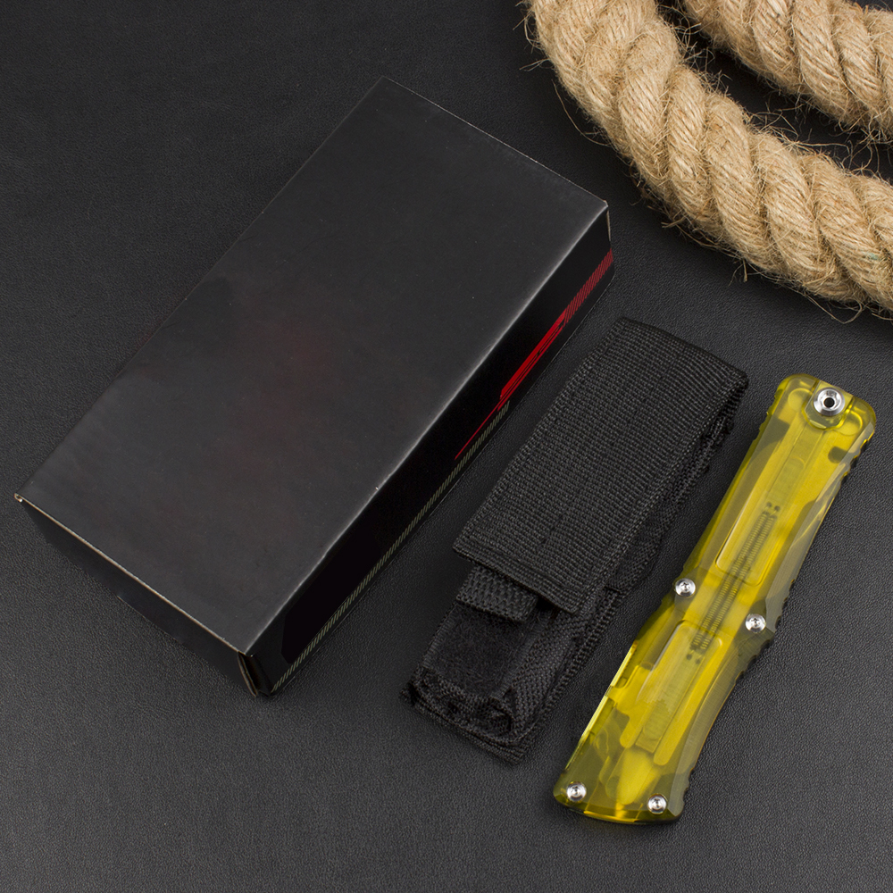 High End Tactical Knife D2 Stone Wash Blade CNC Aviation Aluminum PEI Handle Outdoor EDC Pocket Knives with Nylon Bag