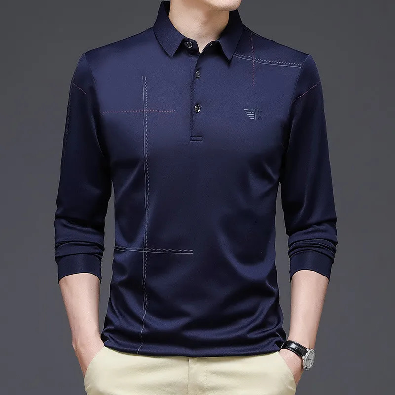 Men Polo Shirt Business Autumn Tshirt Long Sleeve Casual Male Polo Shirt Fit Slim Korean Clothing Button Shirts 240229