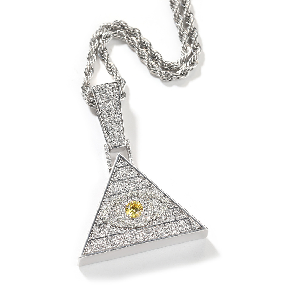Hip Hop Vintage Pyramid Eyes Pendant Necklace Full 5A Zircon 18k Real Gold Plated Women Men Jewelry Gift