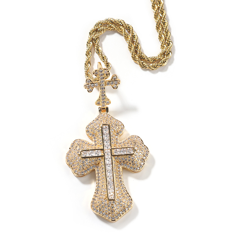 Hip Hop TopBling 5A Zircon Cross Pendant Necklace 18k Real Gold Plated Women Men Lover Couple Religion Jewelry