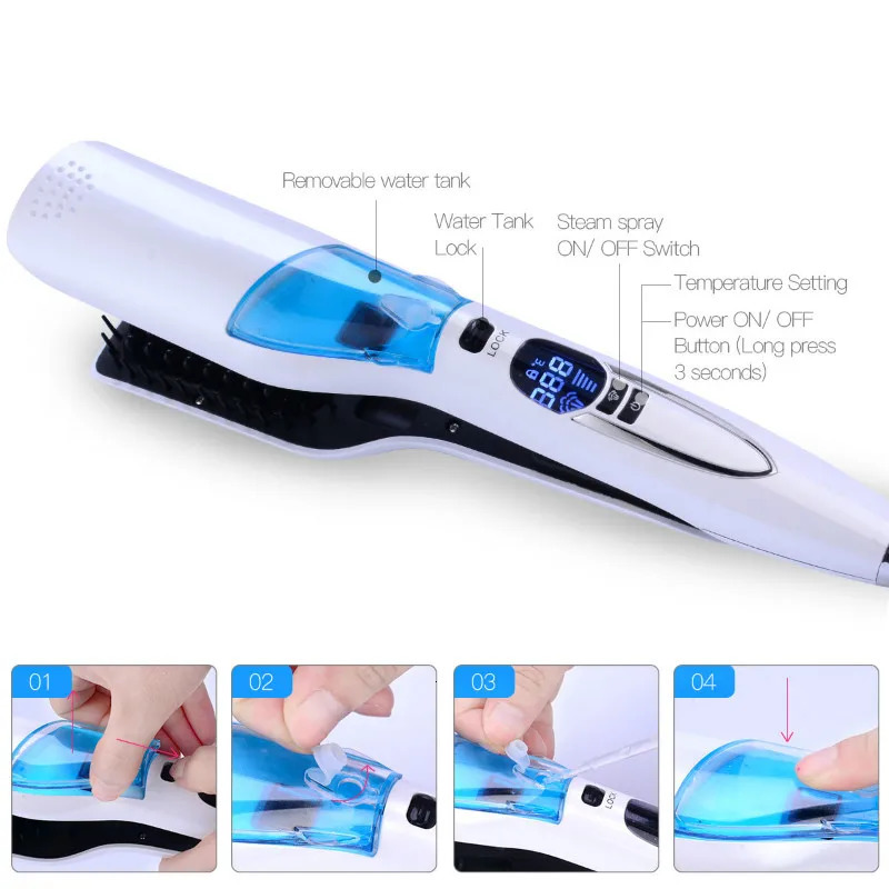 Professional Steam Straightener Brush Salon Wet Dry Fast Ionic Steampod Flat Iron Hair Straightener 240219