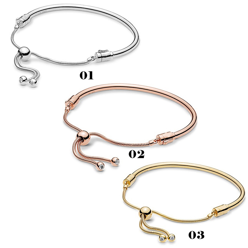 925 Sterling Silver Bracelet Light -faced Round Bead Buckle Can Adjust The Bracelet DIY Basic Bracelet Female