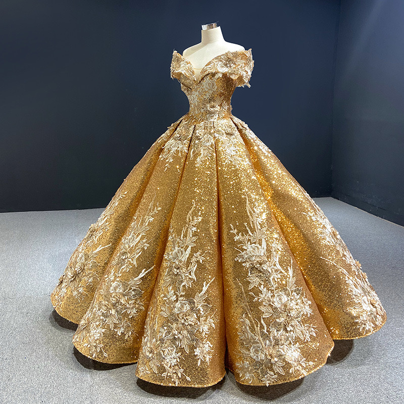 2024 new sparkle ball gown wedding dress sexy off shoulder 3D Lace embroidery beaded vestido novia gold sequined bridal gowns sequins boho robes de ma