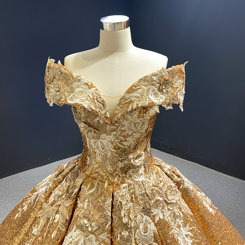 2024 new sparkle ball gown wedding dress sexy off shoulder 3D Lace embroidery beaded vestido novia gold sequined bridal gowns sequins boho robes de ma