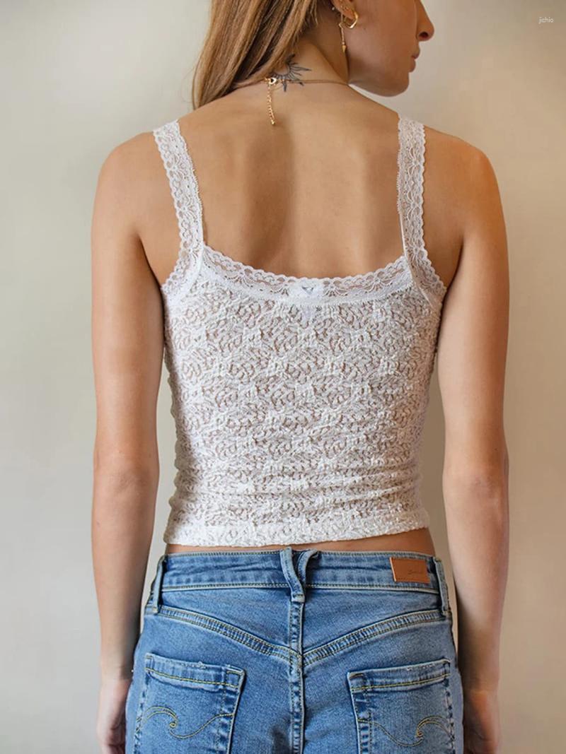 Womens T Shirts Women Y2k Sexy Lace Camisole Square Neck Floral Tank Top Slim Fit See Through Mesh Cami Going Out Clubwear