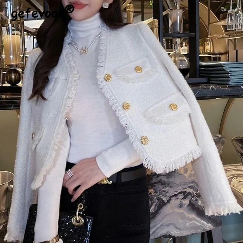 Women's Jackets French Style Elegant Design Tassel Button Cardigan Jacket Spring Autumn Fashion V Neck White Long Sleeve Loose Coat
