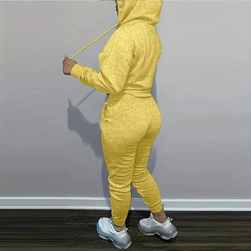 Fall Winter Women Casual Kangaroo Pocket Tracksuit Set Long Sleeve HoodieDrawstring Trousers Women Two Pieces Matching Suits 240301