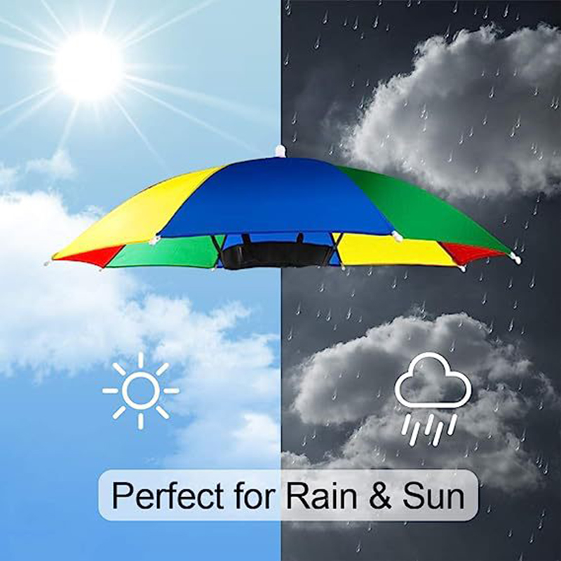 Portable Rainbow Sun Rain Umbrella Hat Foldable Outdoor Sunshade Waterproof Camping Fishing Golf Gardening Headwear Cap Beach Head Hats Hands Free Umb