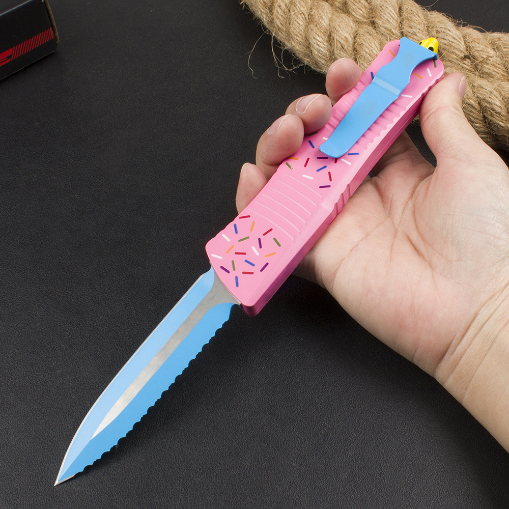 H3403 High End Tactical Knife D2 Titanium Coating Serrated Blade CNC Aviation Aluminum Handle Outdoor EDC Pocket Knives with Nylon Bag