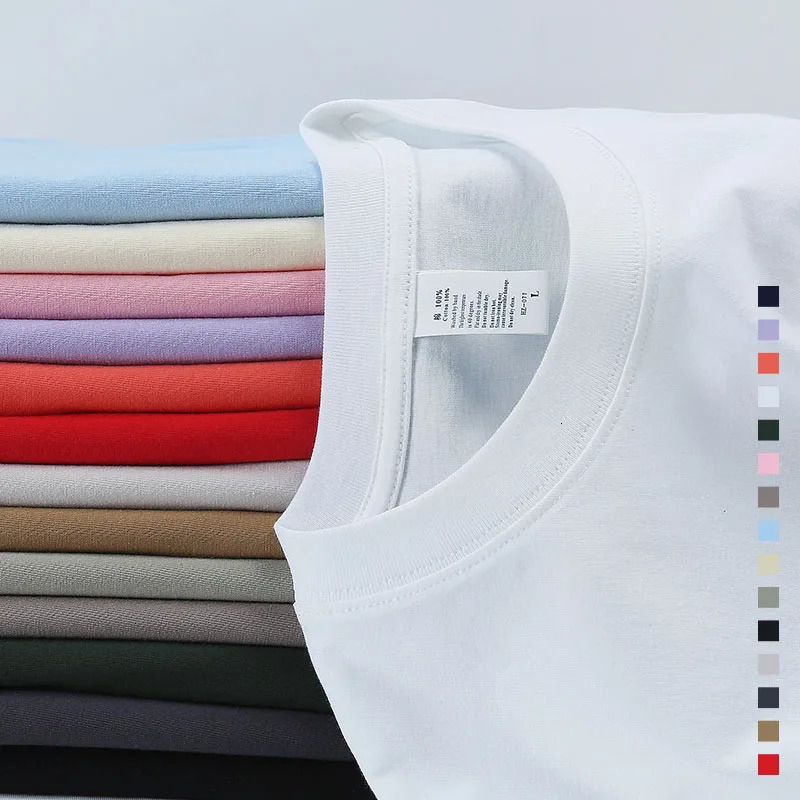 Oversized Men T-shirt 100 Cotton O-neck Basic Women Plain Shirt Short-sleeve High Quality Top Tee Off White Solid Clothing 240229