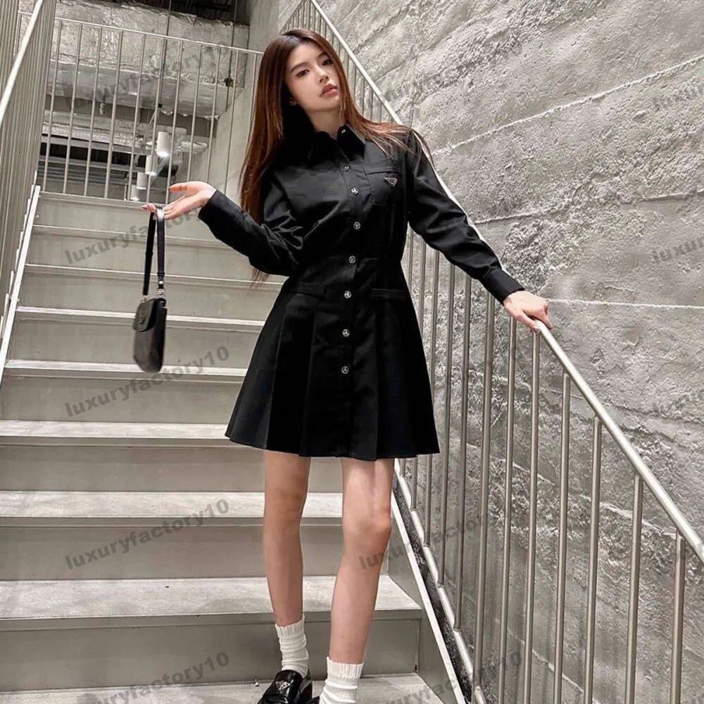 Women Dresses Inverted Triangle Label Graphic Shirt Dresses Casual Lapel Single-Breasted Slim Dress Breathable