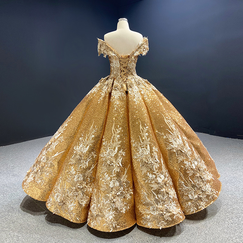 2024 new sparkle ball gown wedding dress sexy off shoulder 3D Lace embroidery beaded vestido novia gold sequined bridal gowns sequins boho robes de ma
