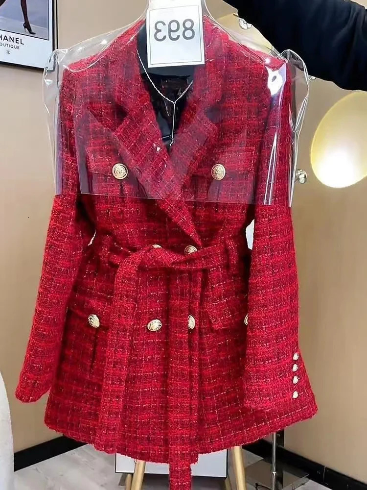 Fashion Korean White Blazer Jacket For Women Autumn Winter Vintage Long Sleeve Noted Double-breasted Coat Female Tops 240228