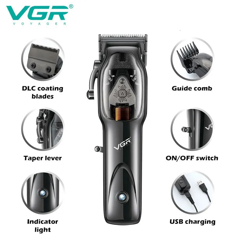 VGR Clipper Professional Cutting Machine Cordless Hair Electric Barber Haircut Trimmer for Men V 653 240219 C260312