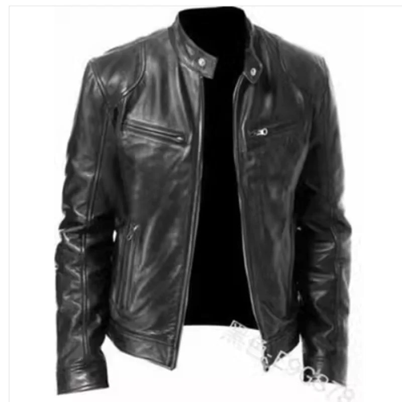 Fashion Mens Leather Jacket Slim Fit Stand Collar PU Jacket Male Anti-wind Motorcycle Lapel Diagonal Zipper Jackets Men 240304