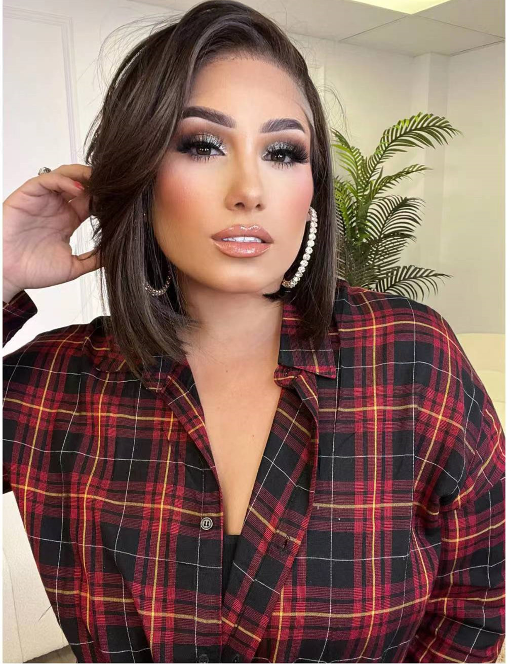 Brazilian human hair bob wigs side part with bang layered thin glueless hd lace bob hairstyle for white women natural black 130%density 10inch
