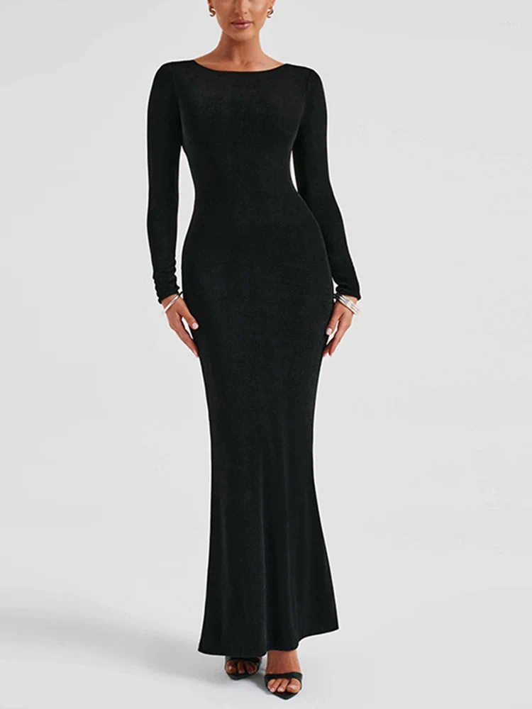 Casual Dresses Dress Long Skirt Sexy Backless Sleeved Elegant With Cross Tie Up High Waist And Buttocks Wrapped Fitted Evening