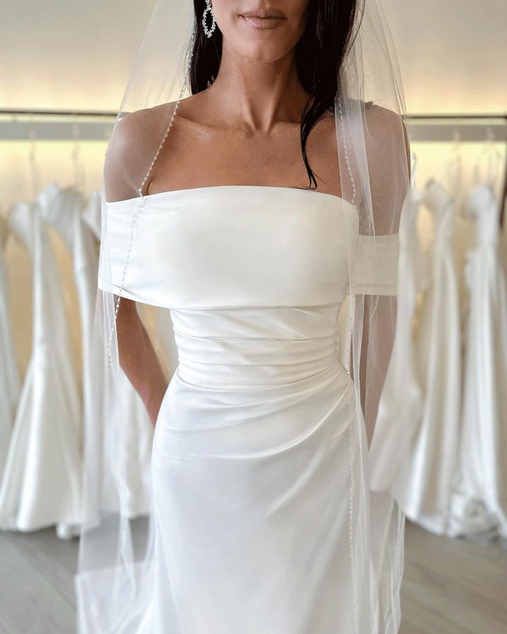 Simple Plus Beautiful Size Mermaid Wedding Dresses for Bride Women Strapless Satin Backless Sweep Train Sceond Reception Dress Bohemian Boho Bridal Go