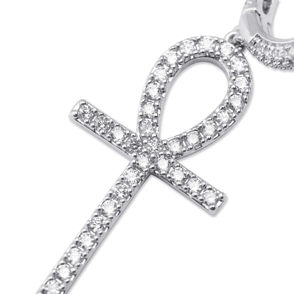 Hip Hop TopBling Cross Drop Earrings Full White Zircon Dangle Earrings Platinum Plated Jewelry