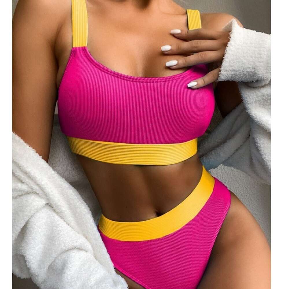 2024 New Split High Waist Solid Color Bikini Women's Swimsuit