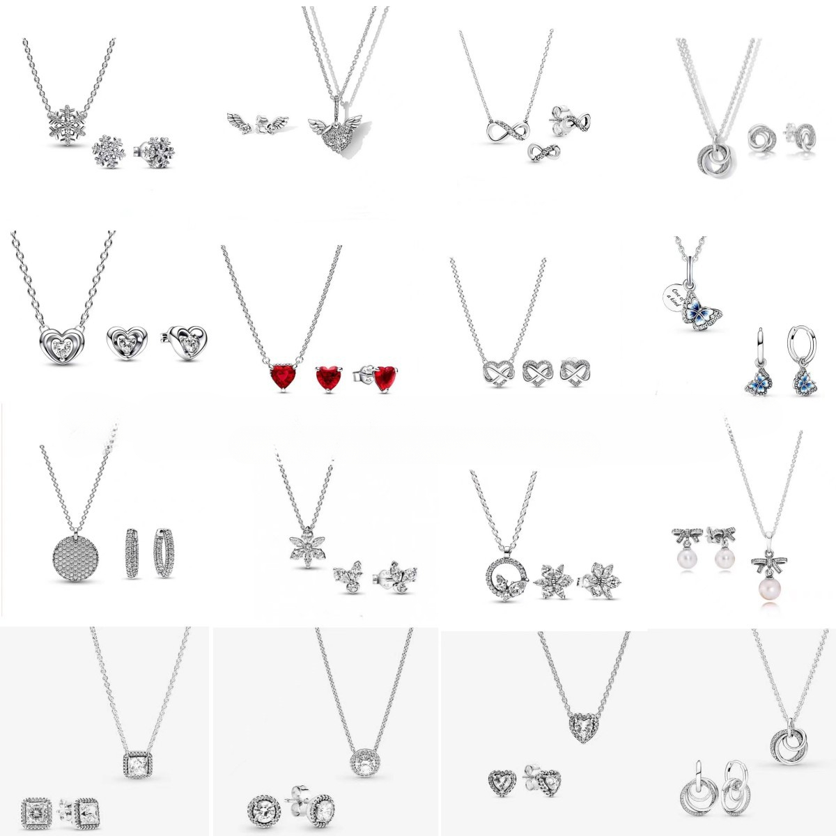 925 Sterling Silver Sublime Heart Eternal Symbol Collarbone Necklace Simple Versatile Snowflake Earring Set for Women